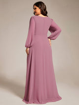 ever GRIFFIN|A-Line Pleated See-Through Long Lantern Midi Chiffon Bridesmaid Dress