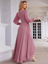 ever GRIFFIN|A-Line Pleated See-Through Long Lantern Midi Chiffon Bridesmaid Dress