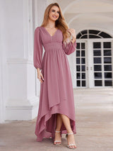 ever GRIFFIN|A-Line Pleated See-Through Long Lantern Midi Chiffon Bridesmaid Dress