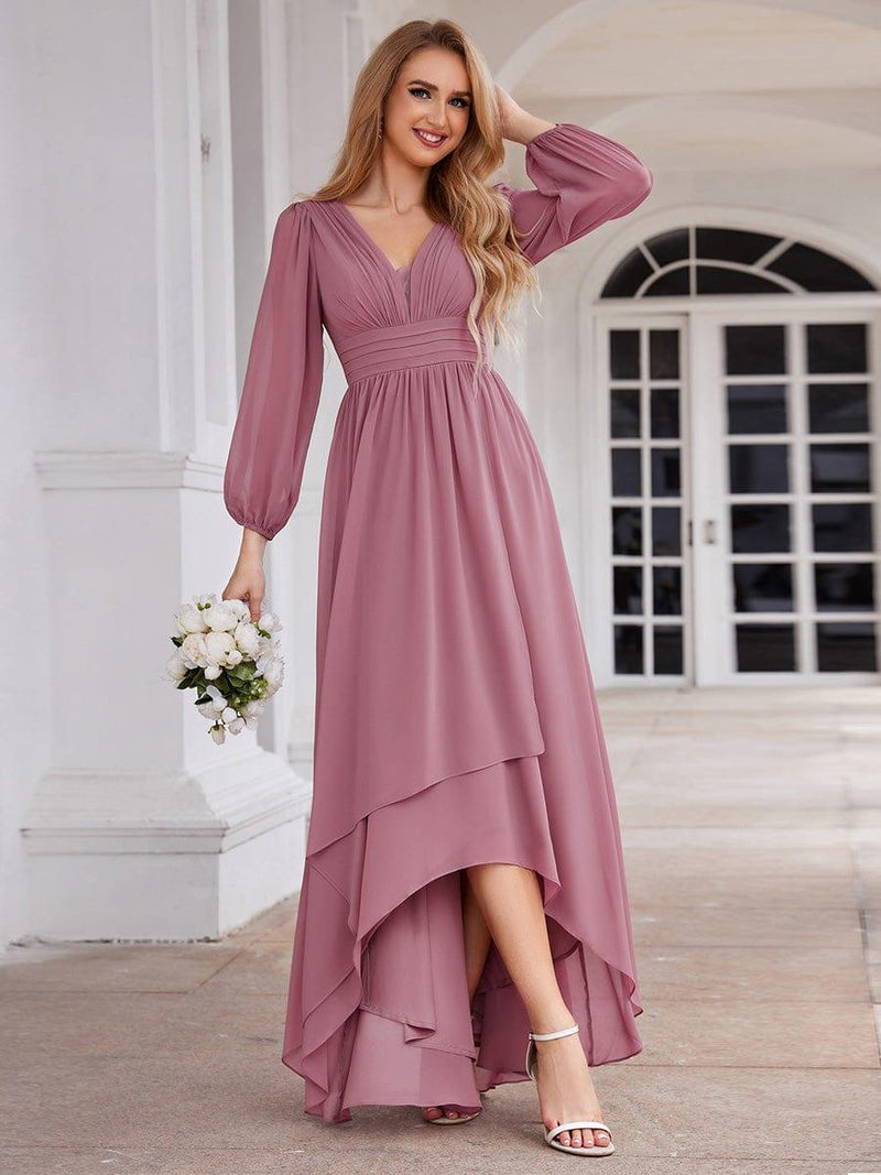 ever GRIFFIN|A-Line Pleated See-Through Long Lantern Midi Chiffon Bridesmaid Dress