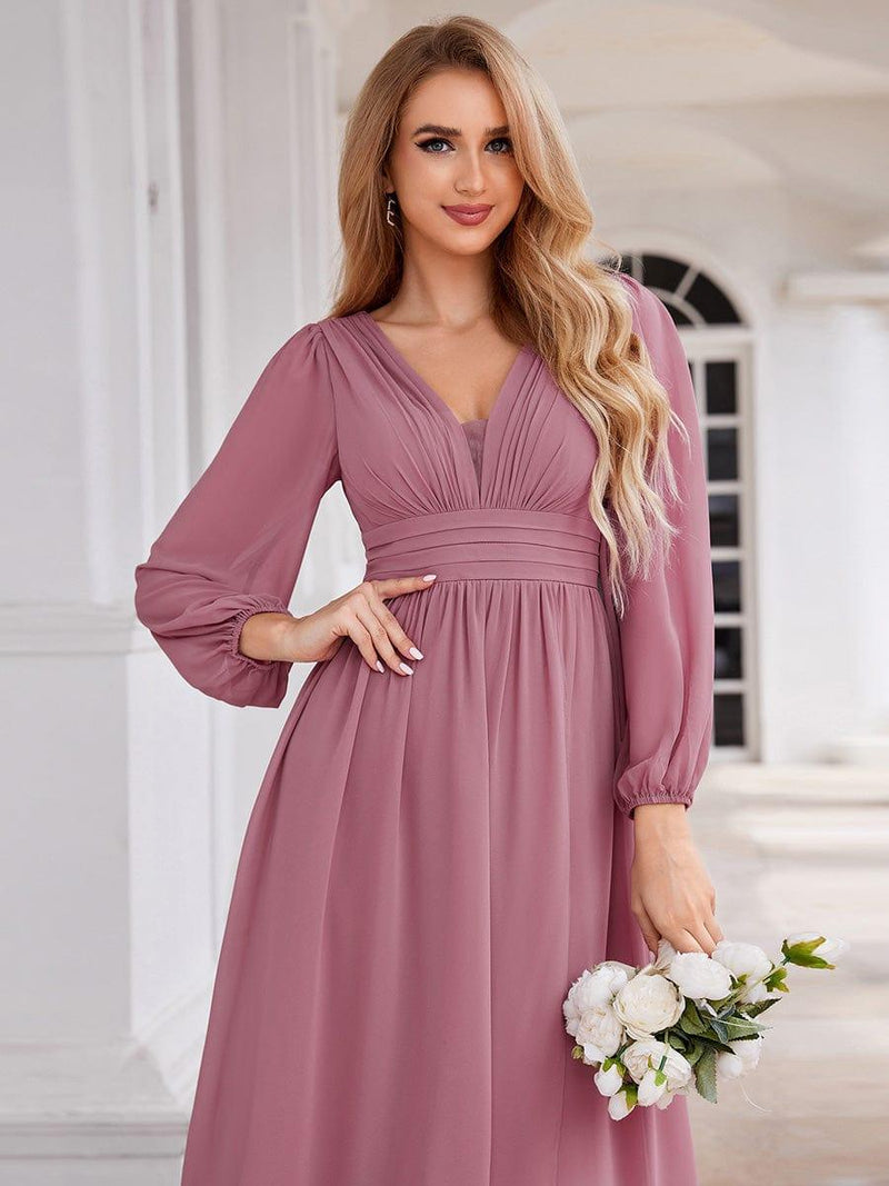 ever GRIFFIN|A-Line Pleated See-Through Long Lantern Midi Chiffon Bridesmaid Dress