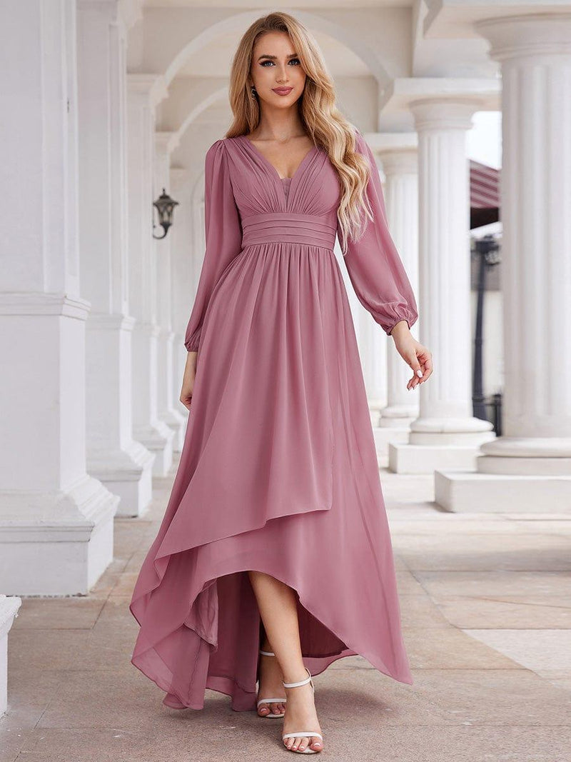 ever GRIFFIN|A-Line Pleated See-Through Long Lantern Midi Chiffon Bridesmaid Dress