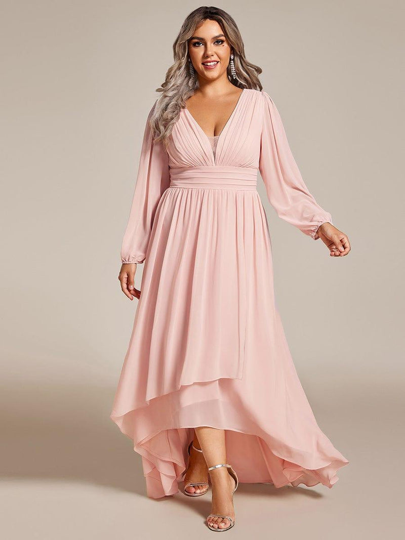 ever GRIFFIN|A-Line Pleated See-Through Long Lantern Midi Chiffon Bridesmaid Dress
