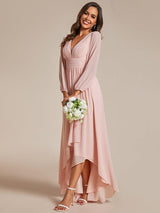 ever GRIFFIN|A-Line Pleated See-Through Long Lantern Midi Chiffon Bridesmaid Dress