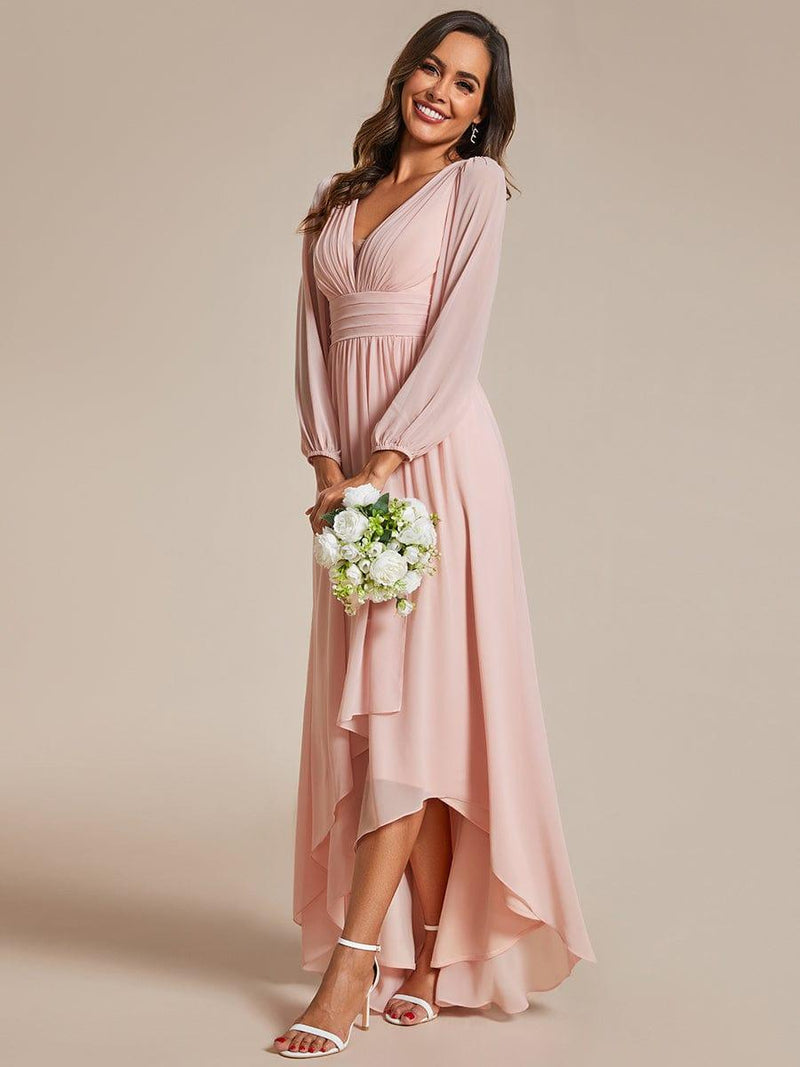 ever GRIFFIN|A-Line Pleated See-Through Long Lantern Midi Chiffon Bridesmaid Dress