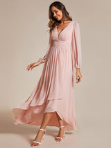 ever GRIFFIN|A-Line Pleated See-Through Long Lantern Midi Chiffon Bridesmaid Dress