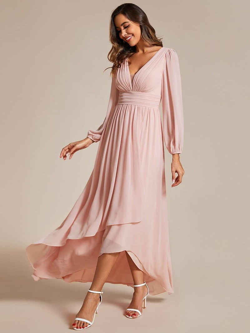 ever GRIFFIN|A-Line Pleated See-Through Long Lantern Midi Chiffon Bridesmaid Dress
