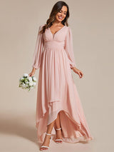 ever GRIFFIN|A-Line Pleated See-Through Long Lantern Midi Chiffon Bridesmaid Dress