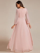 ever GRIFFIN|A-Line Pleated See-Through Long Lantern Midi Chiffon Bridesmaid Dress