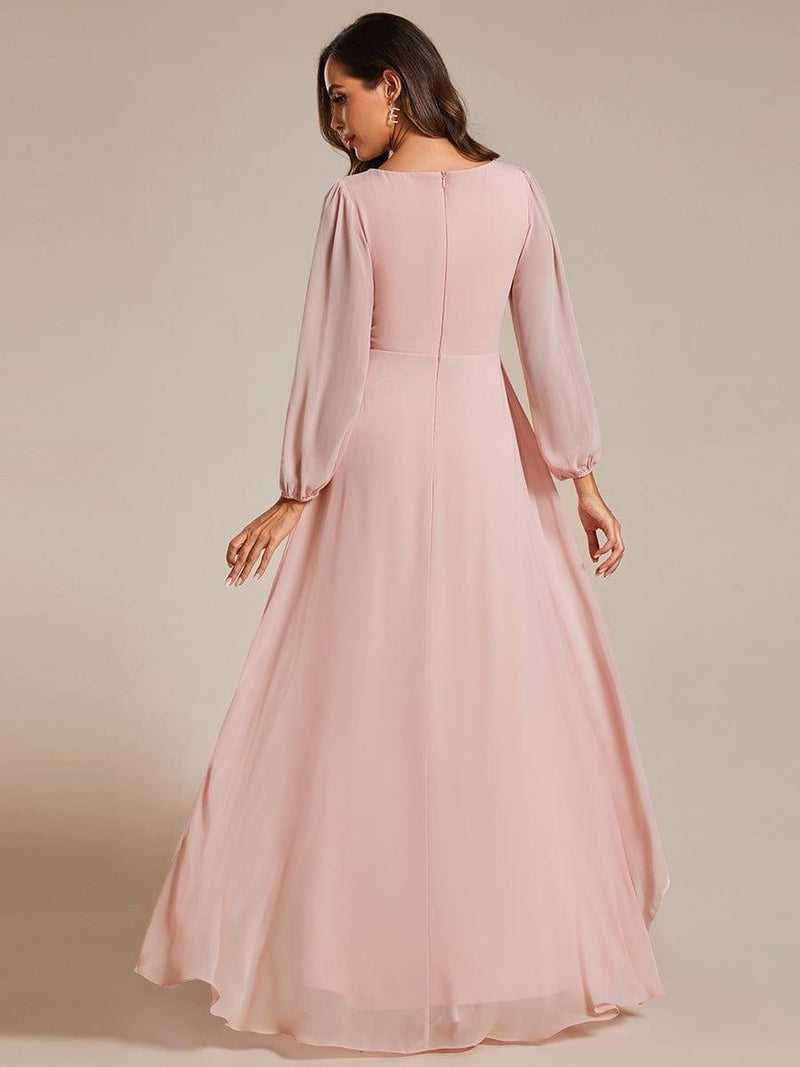 ever GRIFFIN|A-Line Pleated See-Through Long Lantern Midi Chiffon Bridesmaid Dress