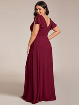 ever ROSY|Short Sleeves with Bowknot High Front Slit A-Line Chiffon Bridesmaid Dress