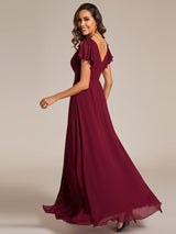 ever ROSY|Short Sleeves with Bowknot High Front Slit A-Line Chiffon Bridesmaid Dress