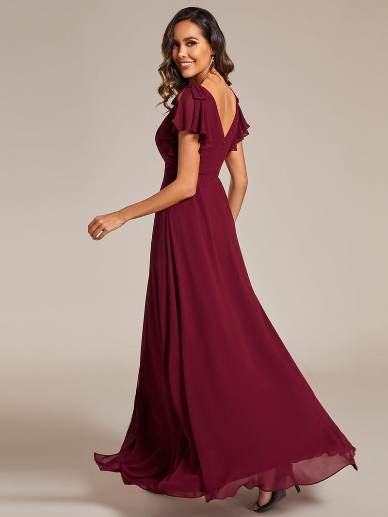 ever ROSY|Short Sleeves with Bowknot High Front Slit A-Line Chiffon Bridesmaid Dress