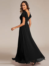 ever ROSY|Short Sleeves with Bowknot High Front Slit A-Line Chiffon Bridesmaid Dress