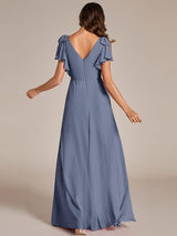 ever ROSY|Short Sleeves with Bowknot High Front Slit A-Line Chiffon Bridesmaid Dress