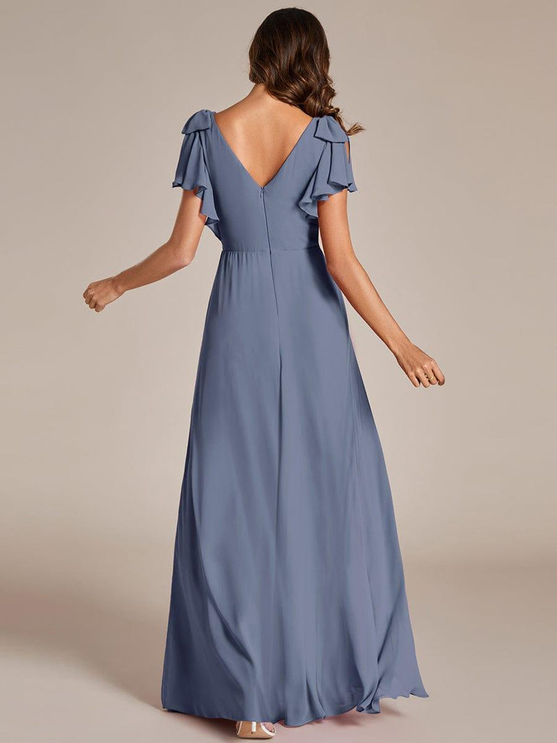 ever ROSY|Short Sleeves with Bowknot High Front Slit A-Line Chiffon Bridesmaid Dress