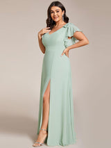 pretty ROSY|Plus Size Split Ruffles Sleeves with Bowknot Double V-neck Chiffon Bridesmaid Dress