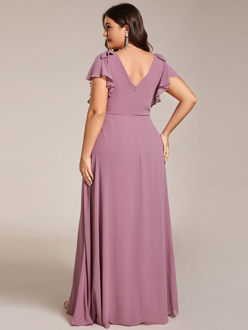 ever ROSY|Short Sleeves with Bowknot High Front Slit A-Line Chiffon Bridesmaid Dress