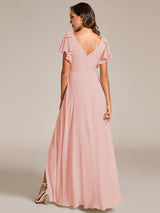 ever ROSY|Short Sleeves with Bowknot High Front Slit A-Line Chiffon Bridesmaid Dress