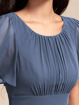 ever GIGI|Elegant Round Neckline Short Sleeve A-Line Chiffon Bridesmaid Dress