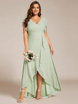 Celia | Elegant Ruffled Chiffon High-Low Bridesmaid Dress with Backless Design