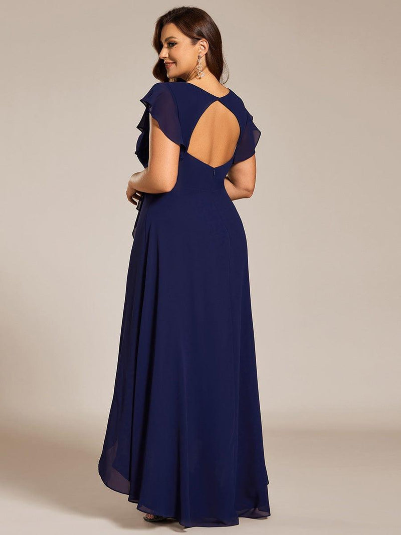 Celia | Elegant Ruffled Chiffon High-Low Bridesmaid Dress with Backless Design