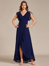 Celia | Elegant Ruffled Chiffon High-Low Bridesmaid Dress with Backless Design