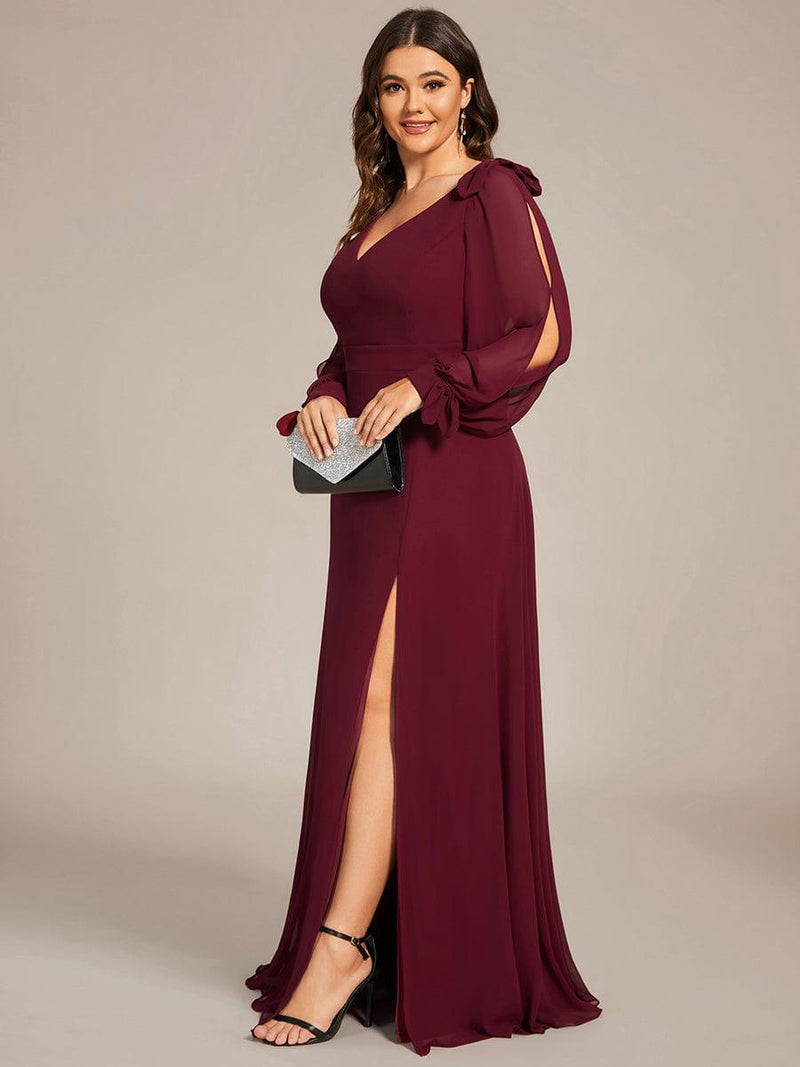 pretty IVORY|Plus Size Open Lantern Sleeve A-Line Bridesmaid Dress