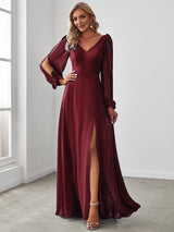 ever IVORY|Open Lantern Sleeve A-Line Bridesmaid Dress