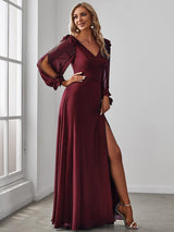 ever IVORY|Open Lantern Sleeve A-Line Bridesmaid Dress