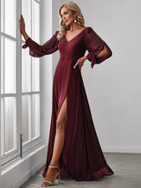 ever IVORY|Open Lantern Sleeve A-Line Bridesmaid Dress