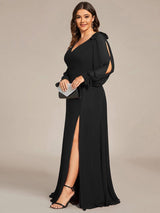 pretty IVORY|Plus Size Open Lantern Sleeve A-Line Bridesmaid Dress