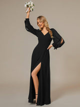ever IVORY|Open Lantern Sleeve A-Line Bridesmaid Dress