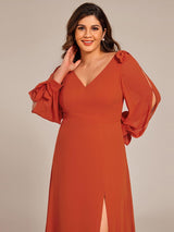 ever IVORY|Open Lantern Sleeve A-Line Bridesmaid Dress