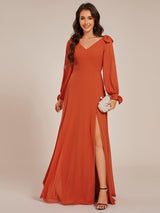 ever IVORY|Open Lantern Sleeve A-Line Bridesmaid Dress