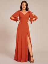 ever IVORY|Open Lantern Sleeve A-Line Bridesmaid Dress