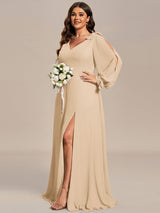 ever IVORY|Open Lantern Sleeve A-Line Bridesmaid Dress