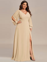 ever IVORY|Open Lantern Sleeve A-Line Bridesmaid Dress