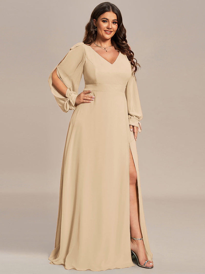 ever IVORY|Open Lantern Sleeve A-Line Bridesmaid Dress