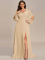 ever IVORY|Open Lantern Sleeve A-Line Bridesmaid Dress