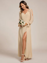 ever IVORY|Open Lantern Sleeve A-Line Bridesmaid Dress