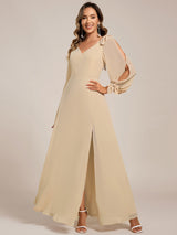ever IVORY|Open Lantern Sleeve A-Line Bridesmaid Dress