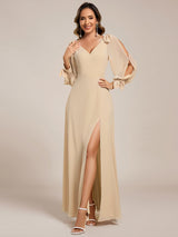ever IVORY|Open Lantern Sleeve A-Line Bridesmaid Dress