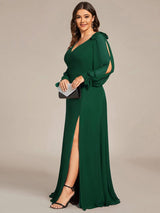 ever IVORY|Open Lantern Sleeve A-Line Bridesmaid Dress