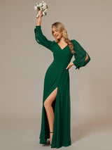 ever IVORY|Open Lantern Sleeve A-Line Bridesmaid Dress