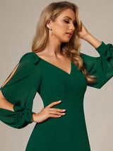 ever IVORY|Open Lantern Sleeve A-Line Bridesmaid Dress