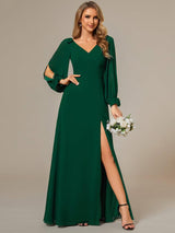 ever IVORY|Open Lantern Sleeve A-Line Bridesmaid Dress
