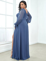ever IVORY|Open Lantern Sleeve A-Line Bridesmaid Dress