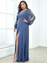pretty IVORY|Plus Size Open Lantern Sleeve A-Line Bridesmaid Dress