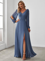 ever IVORY|Open Lantern Sleeve A-Line Bridesmaid Dress